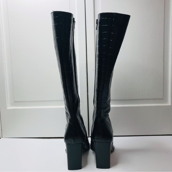 COUP D’ETAT Black Crock Print Leather High Heel Boots Size 9.5B - Picture 9 of 11